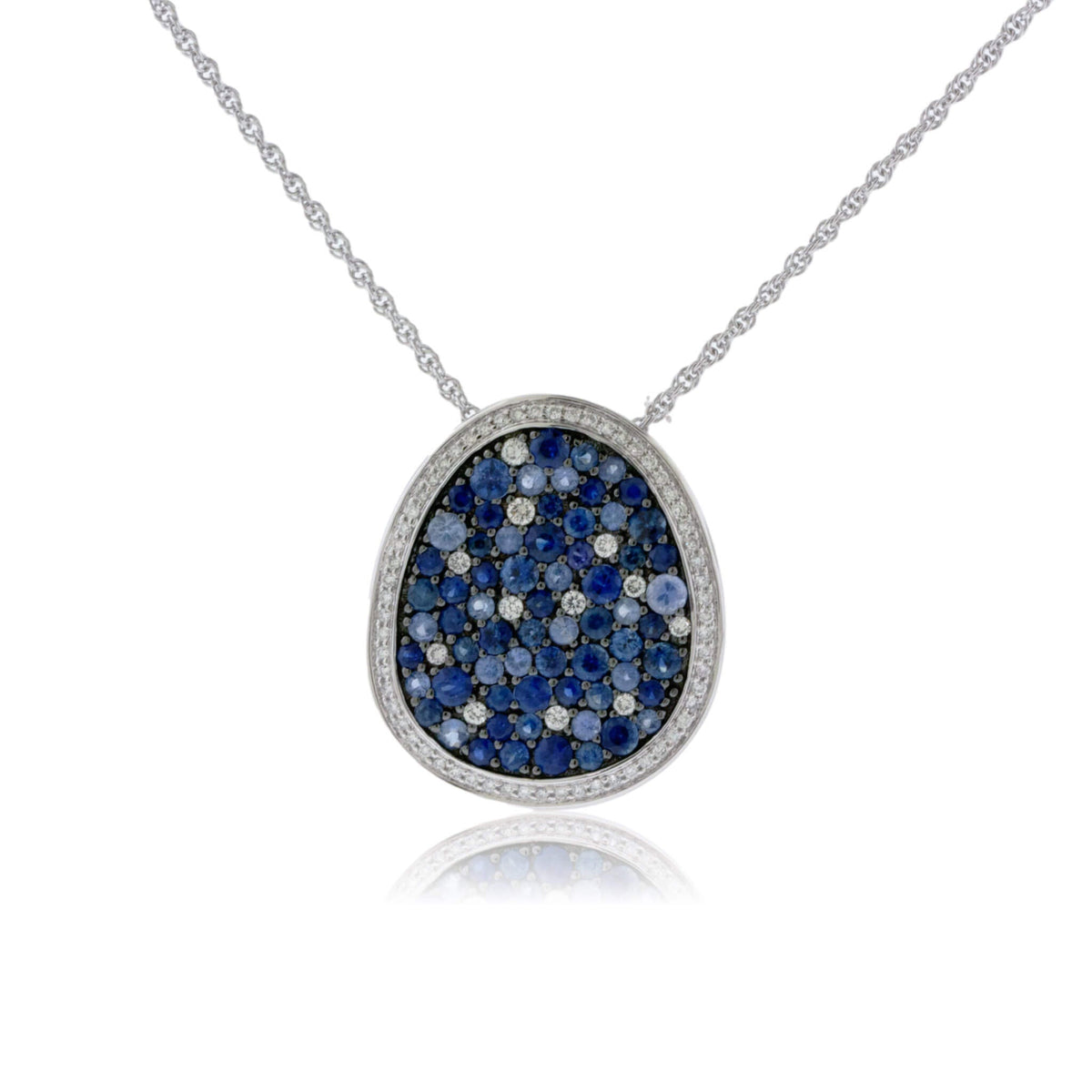Round Mixed Color Sapphire & Diamond Halo Pendant w/Chain - Park City Jewelers