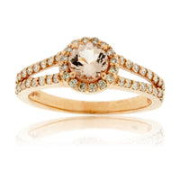 Round Morganite and Split-Shank Diamond Halo Ring - Park City Jewelers