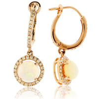 Round Opal Cabochon Dangle Halo Style Earrings - Park City Jewelers