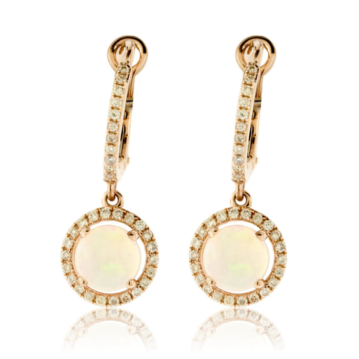 Round Opal Cabochon Dangle Halo Style Earrings - Park City Jewelers