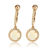 Round Opal Cabochon Dangle Halo Style Earrings - Park City Jewelers