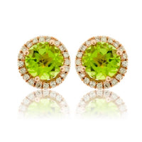 Round Peridot and Diamond Stud Halo Earrings - Park City Jewelers
