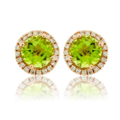 Round Peridot and Diamond Stud Halo Earrings - Park City Jewelers