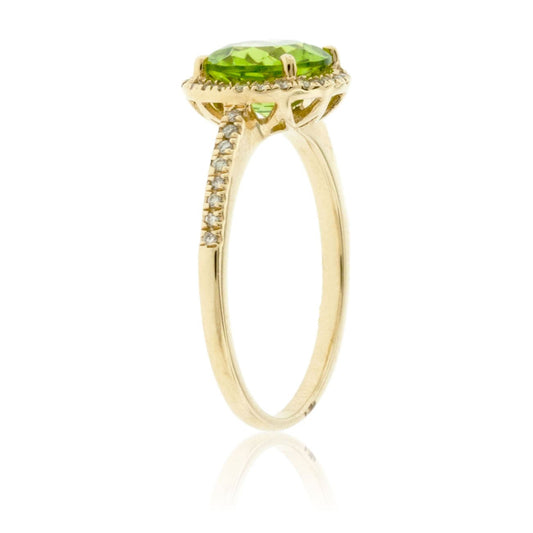 Round Peridot with Diamond Halo on Diamond Accented Band - Park City Jewelers