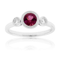 Round Pink Tourmaline Rubelite Bezel & Diamond Ring - Park City Jewelers