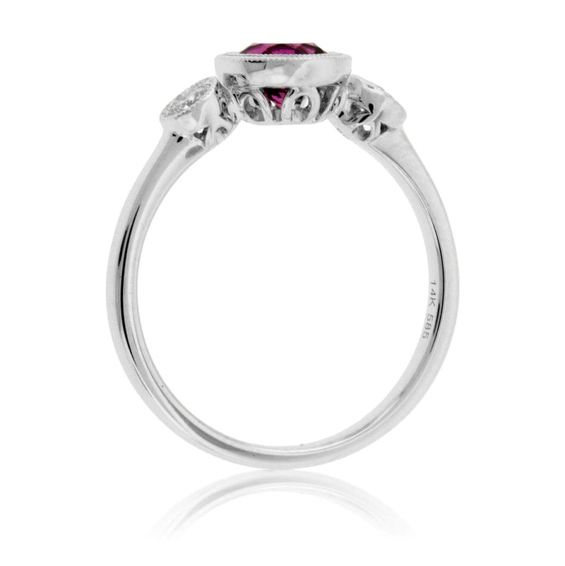 Round Pink Tourmaline Rubelite Bezel & Diamond Ring - Park City Jewelers