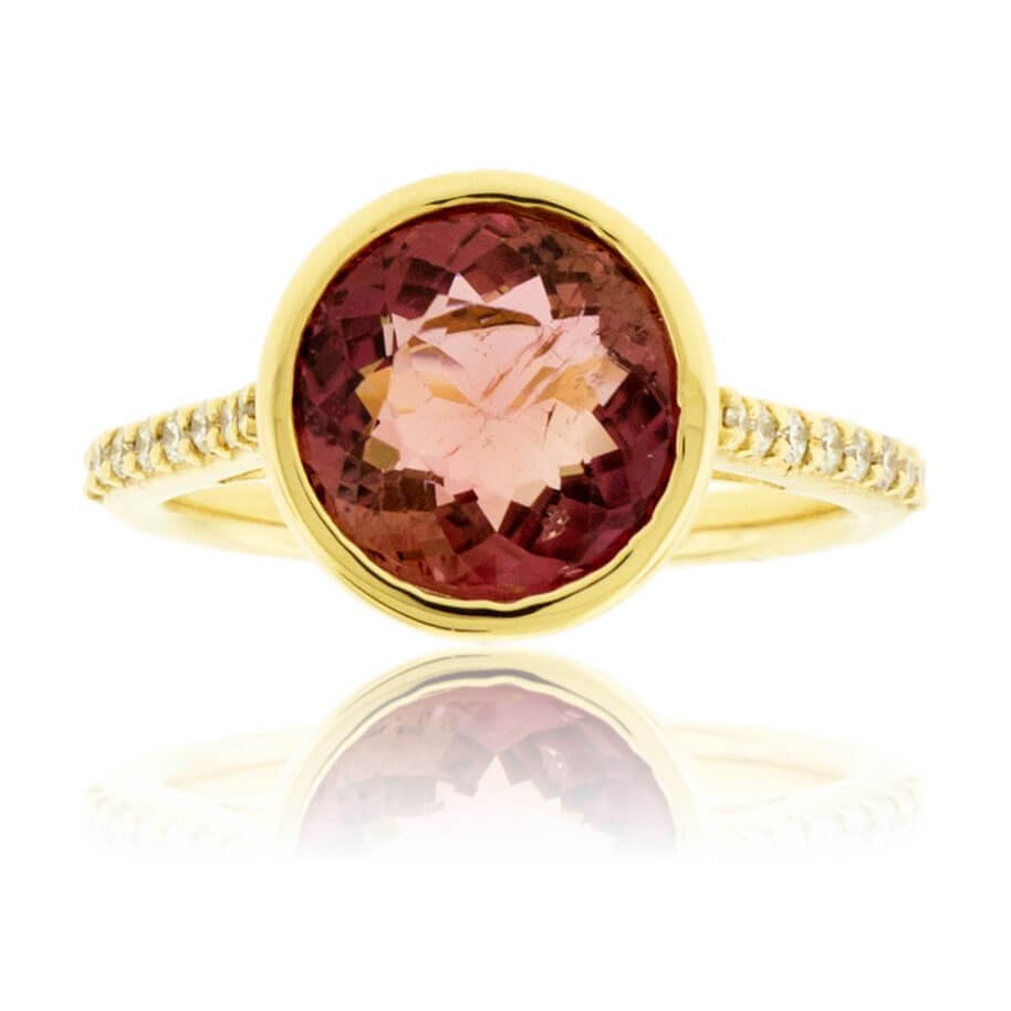 Round Pink Tourmaline Rubelite & Diamond Ring - Park City Jewelers