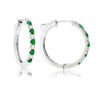 Round Prong Set Emerald & Diamond Hoop Earrings - Park City Jewelers