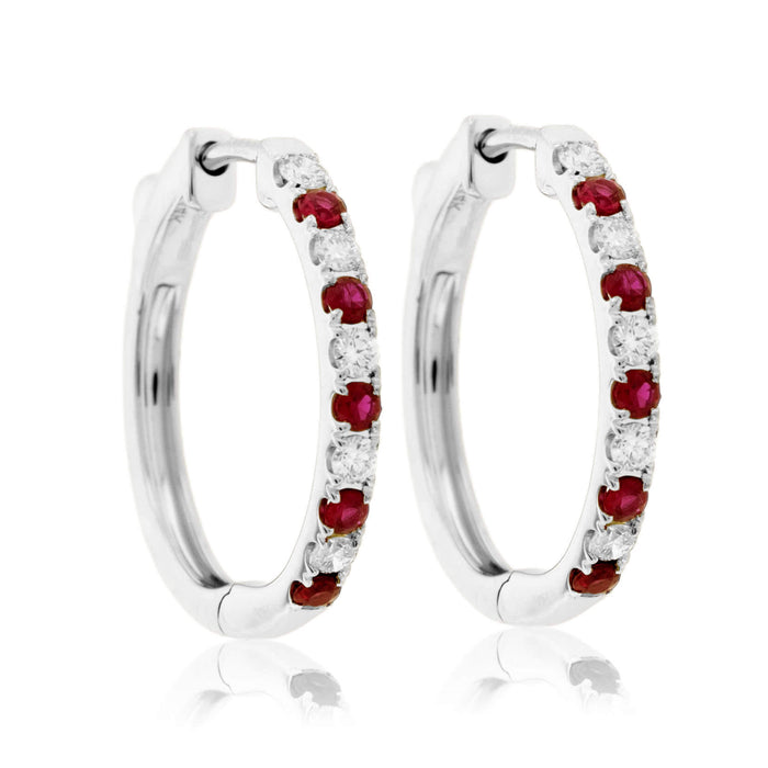 Round Prong Set Ruby & Diamond Hoop Earrings - Park City Jewelers