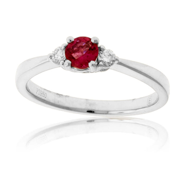 Round Red Beryl & Round Diamond Platinum Ring - Park City Jewelers