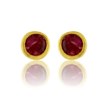 Round Red Emerald Bezel Set Petite Stud Earrings - Park City Jewelers
