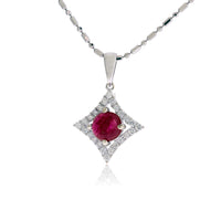 Round Red Emerald & Diamond Contemporary Halo Drop Pendant - Park City Jewelers