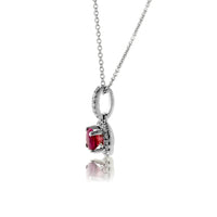 Round Red Emerald & Diamond Halo Drop Pendant - Park City Jewelers