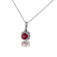 Round Red Emerald & Diamond Halo Drop Pendant - Park City Jewelers