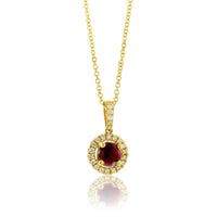 Round Red Emerald & Diamond Halo Drop Pendant - Park City Jewelers