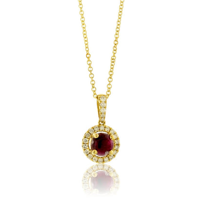 Round Red Emerald & Diamond Halo Drop Pendant - Park City Jewelers