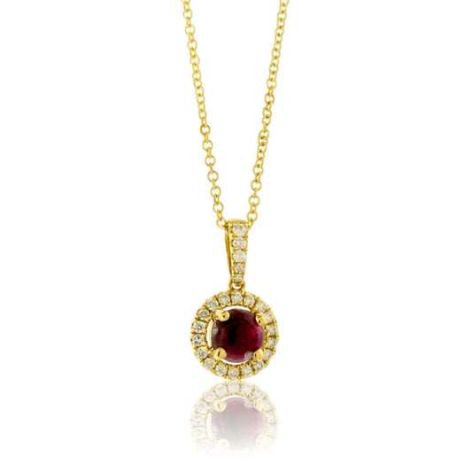 Round Red Emerald & Diamond Halo Drop Pendant - Park City Jewelers
