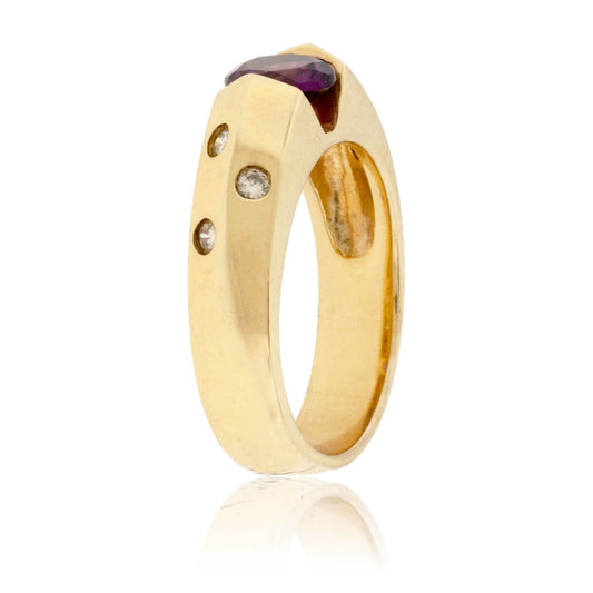 Round Rhodolite Garnet and Gypsy Set Diamond Ring - Park City Jewelers