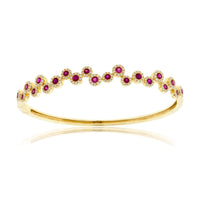 Round Rubies with Diamond Halos Bangle Bracelet - Park City Jewelers