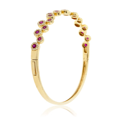 Round Rubies with Diamond Halos Bangle Bracelet - Park City Jewelers