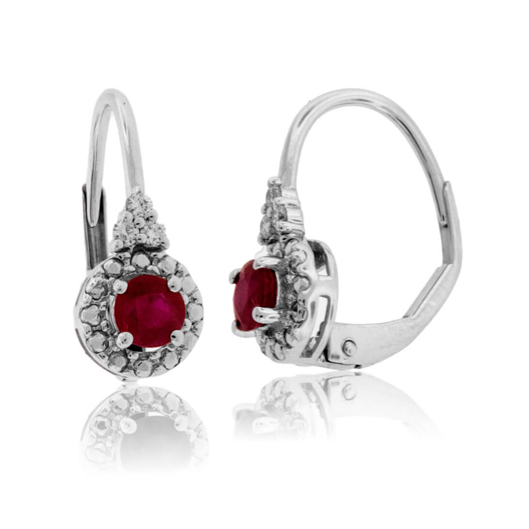 Round Ruby & Diamond Halo Dangle Earrings - Park City Jewelers