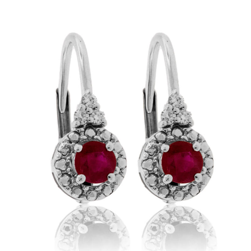 Round Ruby & Diamond Halo Dangle Earrings - Park City Jewelers