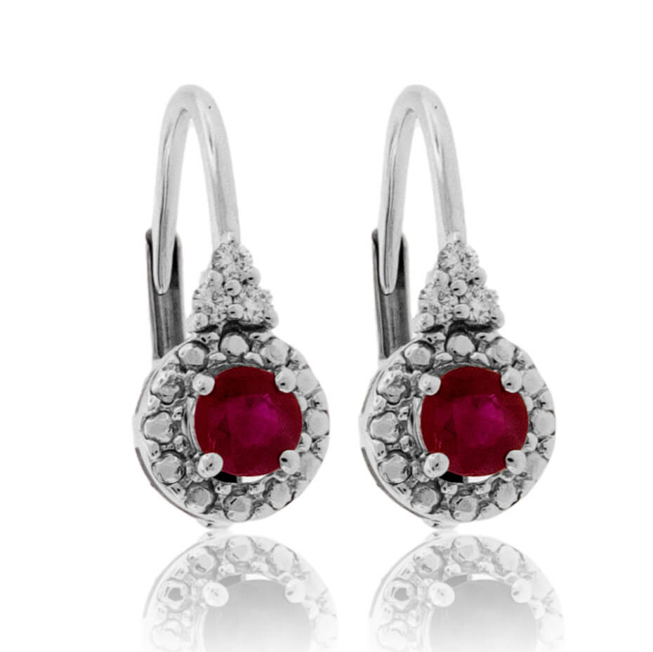 Round Ruby & Diamond Halo Dangle Earrings - Park City Jewelers