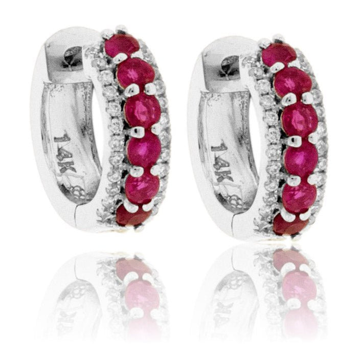 Round Ruby & Diamond Lined Hoop Earrings - Park City Jewelers