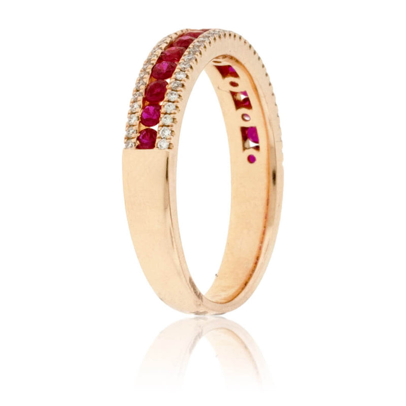 Round Ruby & Double Row Diamond Rose Gold Ring - Park City Jewelers