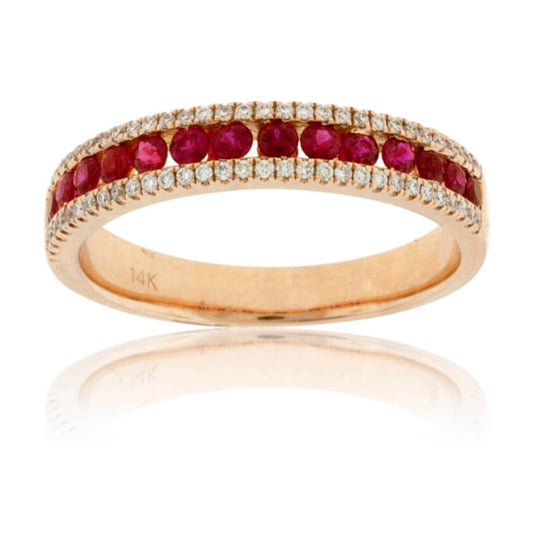 Round Ruby & Double Row Diamond Rose Gold Ring - Park City Jewelers