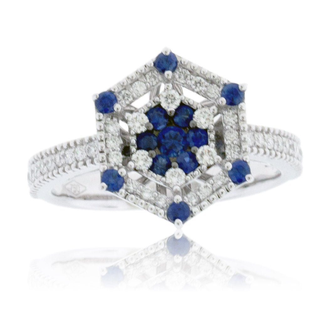 Round Sapphire and Diamond Vintage Inspired Ring - Park City Jewelers
