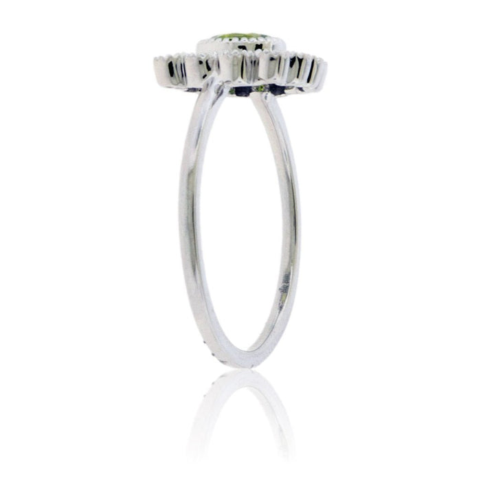 Round Shaped Peridot and Diamond Bezel Style Halo Ring - Park City Jewelers