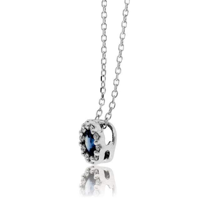 Round Shaped Sapphire with Diamond Halo Pendant - Park City Jewelers