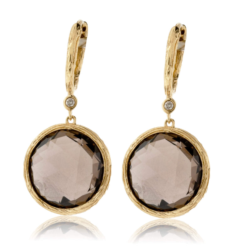 Round Smoky Quartz Dangle Earrings in Yellow Gold - Park City Jewelers