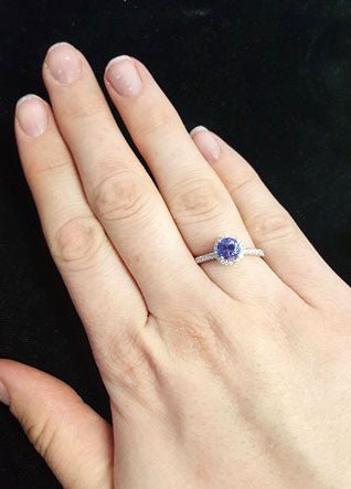 Round Tanzanite and Diamond Halo Ring - Park City Jewelers