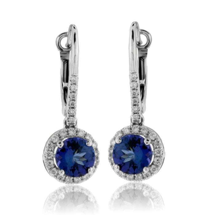 Round Tanzanite & Diamond Halo Dangle Earrings - Park City Jewelers