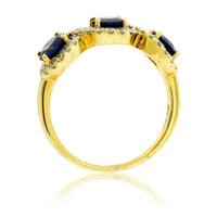 Round Three Blue Sapphire & Diamond Classic Halos Ring - Park City Jewelers