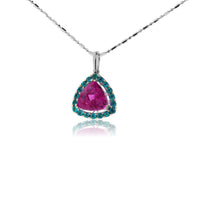 Rubelite Pink Tourmaline & Blue Apatite Halo Pendant - Park City Jewelers