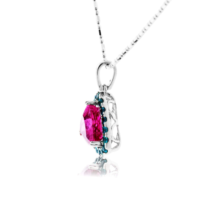 Rubelite Pink Tourmaline & Blue Apatite Halo Pendant - Park City Jewelers