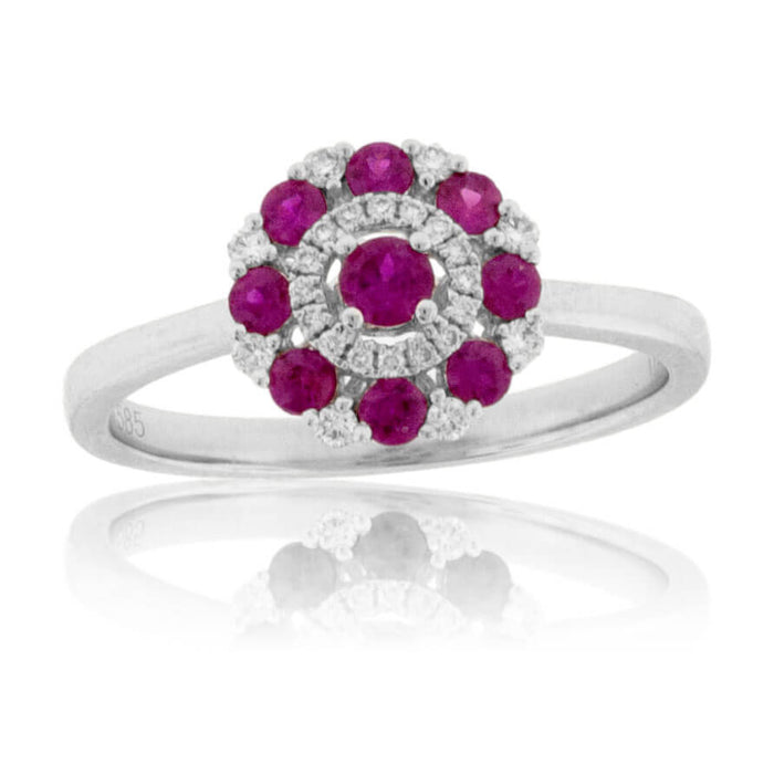 Ruby and Diamond Alternating Cluster Ring - Park City Jewelers