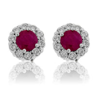 Ruby Center Diamond Halo Stud Post Earrings - Park City Jewelers