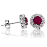 Ruby Center Diamond Halo Stud Post Earrings - Park City Jewelers