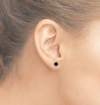 Ruby Center Diamond Halo Stud Post Earrings - Park City Jewelers