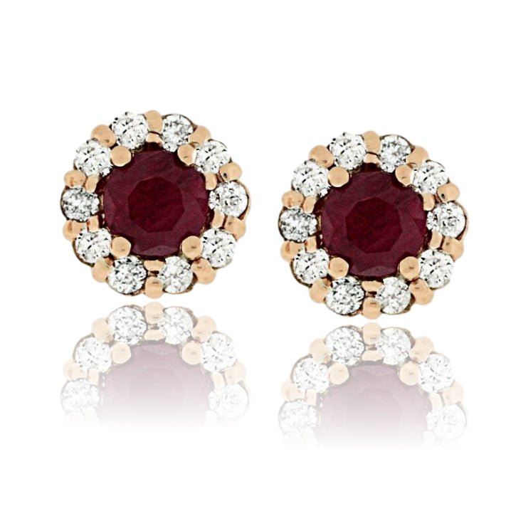 Ruby Center Diamond Halo Stud Post Earrings - Park City Jewelers