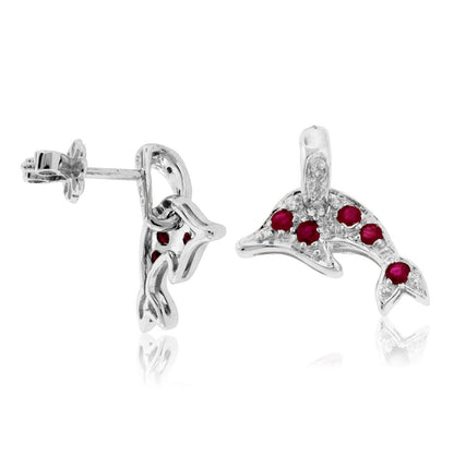 Ruby & Diamond Dolphin Earrings - Park City Jewelers