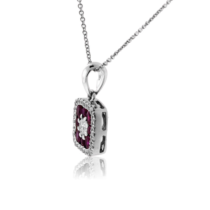 Ruby & Diamond Halo Necklace - Park City Jewelers