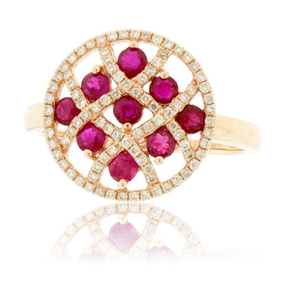 Ruby & Diamond Lattice Style Circle Ring - Park City Jewelers