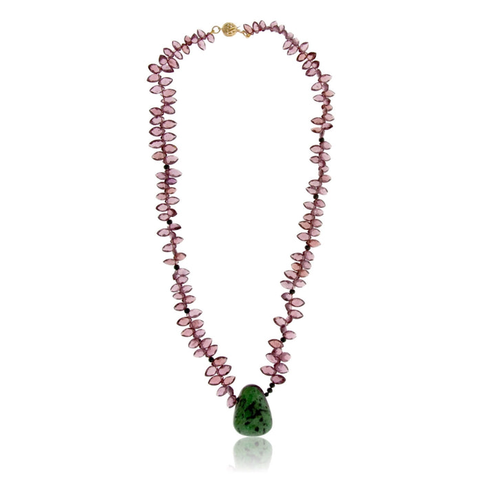 Ruby Zoisite Drop & Rhodolite Garnet Bead Necklace - Park City Jewelers