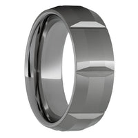 Rugged Tungsten Domed Flat Top Polished Band with V Grooves - Park City Jewelers