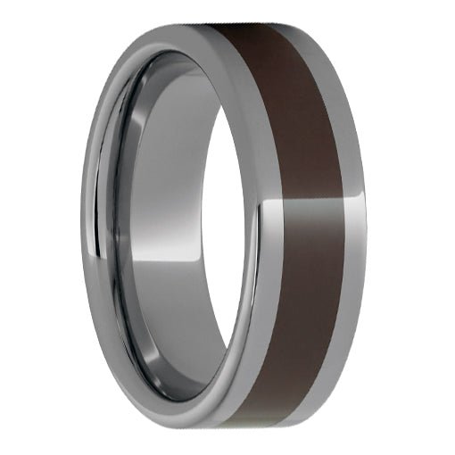 Rugged Tungsten Flat Polished Band with 4mm Brown Ceramic Inlay - Park City Jewelers